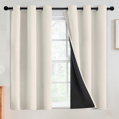 SimpleHome 100% Blackout Curtains for Bedroom,Thermal Insulated Cream Grommet Window Drapes Room Darkening Curtains for Living Room with Black Back,42 x 54 Inch,2 Panels