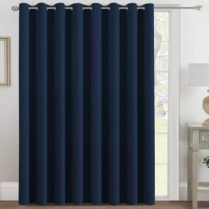 H.VERSAILTEX Blackout Patio Curtains 100 x 96 Inches for Sliding Door Extral Wide Blackout Curtain Panels Thermal Insulated Room Divider - Grommet Top, 8' Tall by 8.5' Wide - Navy Blue