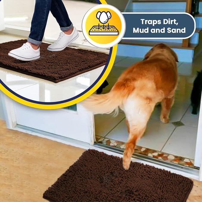 Muddy Mat® | Super Absorbent Door Mat Indoor, Microfiber Quick Dry Chenille Entryway Rug, Non-Slip Front Door Mat, Indoor Mats for Entryway, Machine Washable Pet Rug, Brown 59"x24"