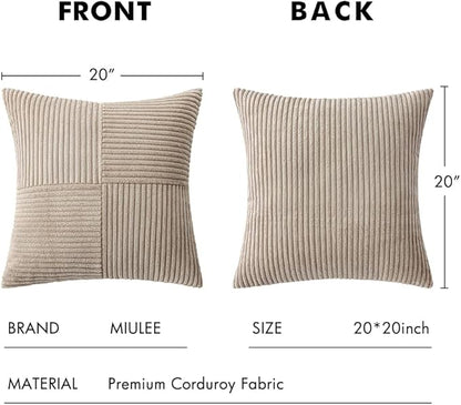 MIULEE Light Brown Decorative Throw Pillow Covers 20x20 Inch for Couch Bed Sofa Pack of 2 Boho Neutral Farmhouse Throw Pillows Soft Cross Corduroy Patchwork Textured Cushion Cases
