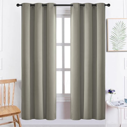 Yakamok Premium Room Darkening Thermal Insulated Curtains for Bedroom/Living Room - Classic Grommet Top (2 Panels, Taupe, 38 Inch by 72 Inch)