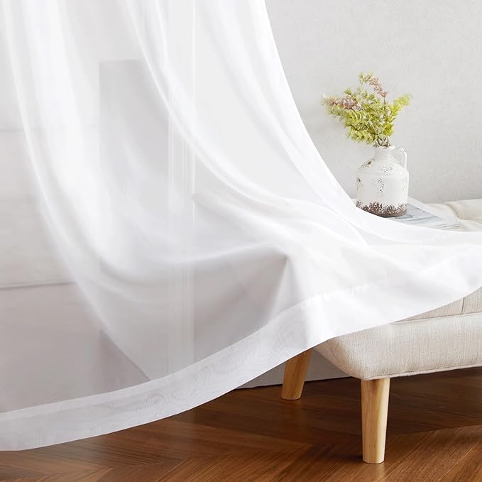 NICETOWN Grommet Top Sheer Curtains - White Sheer Home Decoration Window Coverings for Loft (54" Width x 45" Length, Set of 2)