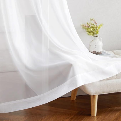 NICETOWN White Sheer Curtains for Living Room 90 inches Long - Grommet Light Filtering Voile Sheer Doorway Drapes Lightweight & Breathable Window Treatments for Bedroom, W42 x L90, 2 Panels