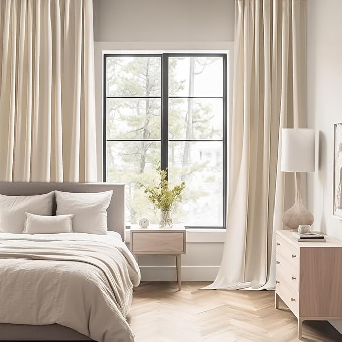 MIULEE Cream Beige Back Tab Light Blocking Curtains 95 Inch Length 2 Panels Set for Living Room Bedroom Privacy, Rod Pocket/Pinch Pleat Thermal Insulated Room Darkening Pleated Blackout Drapes