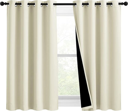 NICETOWN Warm Curtains for Winter, Bedroom Full Blackout Curtain Panels, Great Job for Blocking Light, Complete Blackout Draperies with Black Liner for Night Shift (Beige, Set of 2, 46 by 54-inch)