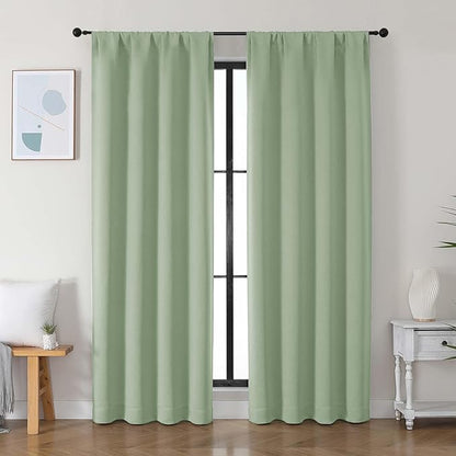 Simplebrand Ava Light Green Blackout Curtains for Bedroom 84 Inch Length 2 Panels Set, Solid Thermal Insulated Privacy Nursery Window Treatment Curtains Blackout Drapes, W40 x L84 Inch, Light Green
