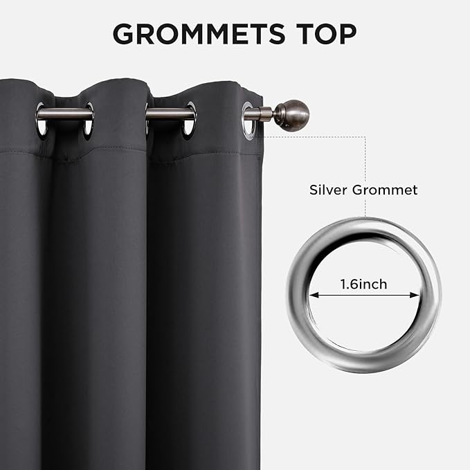 Joydeco Extra Long Curtains, Blackout Curtains 108 Inches Long 2 Panels Set, 108 Inch Curtains, Room Darkening Grommet Darpes for Living Room Bedroom Window (W52 x L108 Inch, Dark Grey)