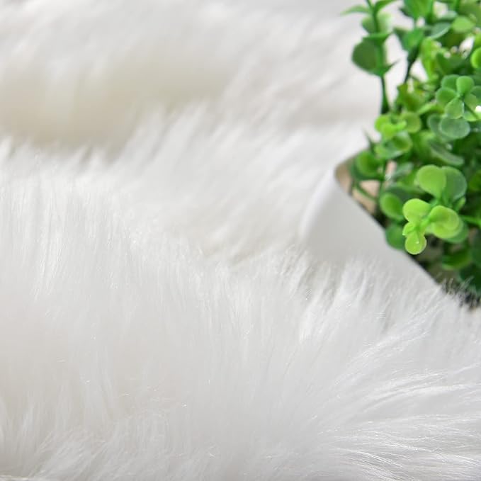 Goolela White Faux Sheepskin Fur Rug 2x6 Fluffy Fuzzy Furry Runner for Bedroom Bedside Shaggy Soft Sheepskin
