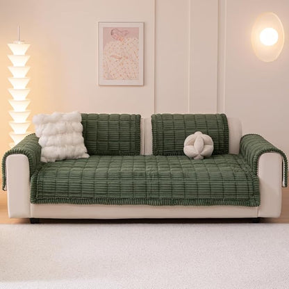 Couch Cover for Dogs Washable, Fuzzy Pet Couch Covers for 3 Cushion Sofa Pet Friendly, Non Slip Sofa Cover (Green, 35" x 63"/90 x 160cm)