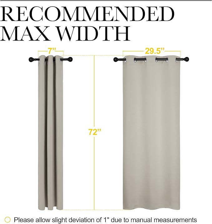 NICETOWN Blackout Curtains for Bedroom, 72 inches Long Curtains & Drapes for Living Room, Thermal Insulated Window Treatment Draperies for Nursery (Natural, 34" by 72")