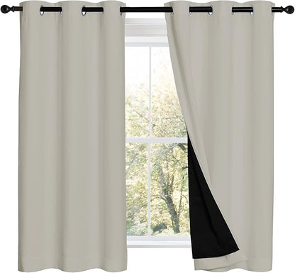 NICETOWN 100% Blackout Curtains 54 inches Long, Double-Deck Completely Blackout Window Treatment Thermal Insulated Lined Drapes for Small Window (Natural, 1 Pair, 42 inches Width Each Panel)