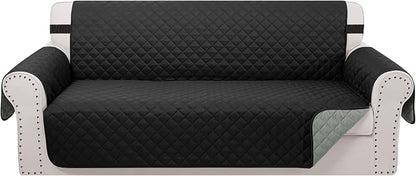 Reversible 4 Seater Sofa Cover 91 Inch Large Couch Cover Furniture Protector(Sofa XX-Large,Black/Grey)