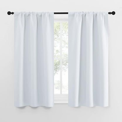 NICETOWN Greyish White Window Curtain Panels - Thermal Insulated Rod Pocket Room Darkening Curtain Sets for Bedroom (Greyish White, 2 Panels, 29 by 50)