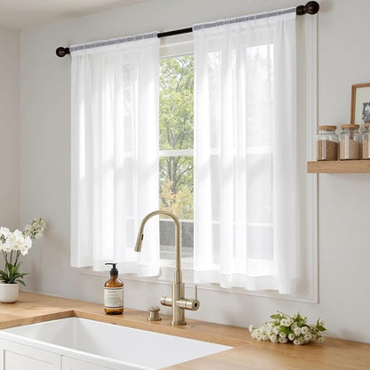 MIULEE Short Sheer Curtains 54 Inches Long, 4 Panels Set, Light Filtering Rod Pocket Curtains for Kitchen/Bathroom Small Windows, 42W x 54 Inches, White