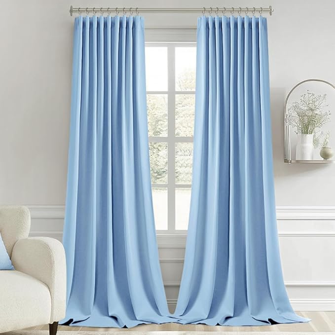 MIULEE Sky Blue Back Tab Blackout Curtains 102 Inch Long 2 Panels Set for Bedroom, Rod Pocket/Pinch Pleated Thermal Insulated Living Room Darkening Light Blocking Floor to Ceiling Drapes