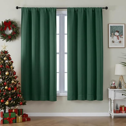 Simplebrand Ava Ever Green Blackout Curtains for Bedroom 63 Inch Length 2 Panels Set, Thermal Insulated Energy Saving Rod Pocket Window Treatment Curtains Blackout Drapes, W40 x L63 Inch, Ever Green