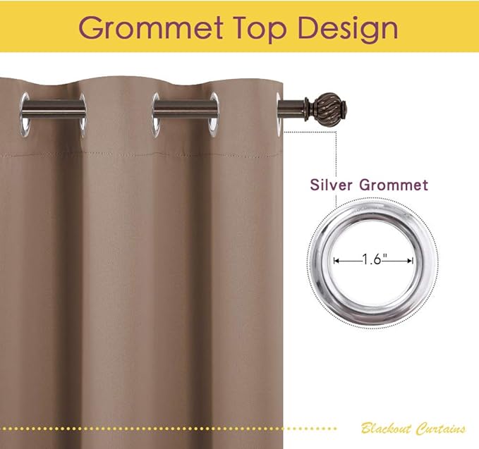 NICETOWN Window Draperies Blackout Curtain Panels, Window Treatment Thermal Insulated Solid Grommet Blackout Drapes for Bedroom (1 Pair, 70 by 84 inches, Cappuccino)