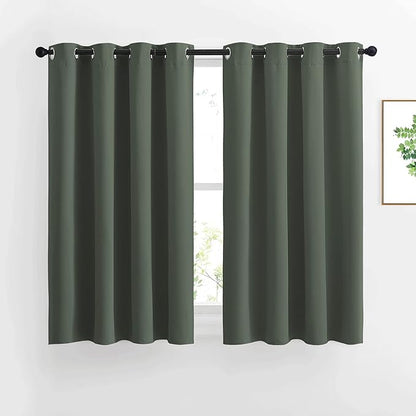 NICETOWN Blackout Curtains 45 inch Long for Bedroom - Window Treatment Thermal Insulated Blinds Solid Grommet Vertical Drapes for Kitchen, Dark Mallard, Set of 2, W52 x L45
