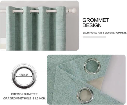 MIULEE Linen Texture Curtains for Bedroom Solid 100% Blackout Thermal Insulated Seafoam Green Curtains Grommet Room Darkening Curtains/Draperies for Living Room Nursery 52x54 Inch (2 Panels)