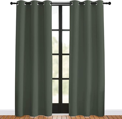 NICETOWN Thermal Curtains for Kids Room, Dark Mallard, Set of 2, 42 by 80 inches, Window Treatment Thermal Insulated Solid Grommet Blackout Drape Panels for Bedroom