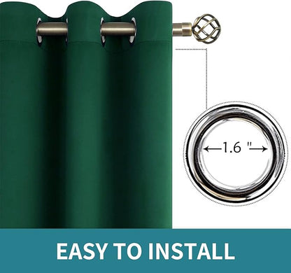BGment Green Blackout Curtains 54 Inch Length 2 Panels Set, Grommet Thermal Insulated Room Darkening Curtains for Bedroom, Each 46 x 54 Inch