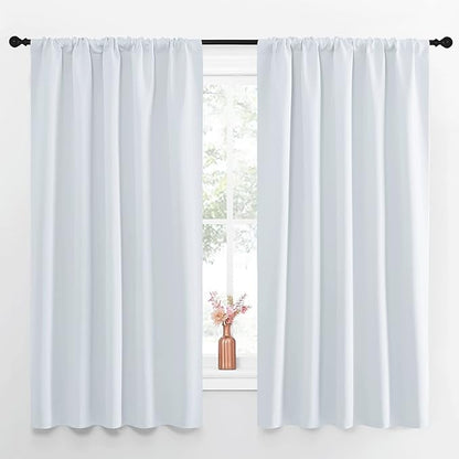 NICETOWN Greyish White Bedroom Curtain Panels - Multi-Function Noise Reducing Performance Window Treatment Thermal Insulated Room Darkening Drapes for Nursery (2 Panels, 52 by 63)