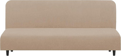 U-NICE HOME Stretch Futon Cover Armless Bed Slipcover - Soft Jacquard Fabric Washable for Pet Friendly, Camel
