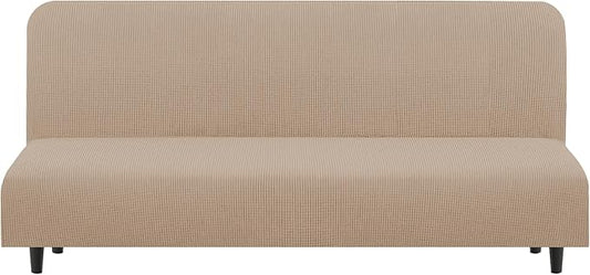 U-NICE HOME Stretch Futon Cover Armless Bed Slipcover - Soft Jacquard Fabric Washable for Pet Friendly, Camel