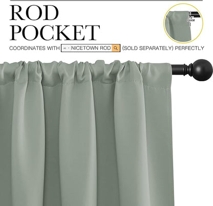 NICETOWN Window Curtains Blackout Drapes - Thermal Insulated Solid Rod Pocket Blackout Curtains/Draperies for Living Room (Sage Green, One Pair, 62 by 63-Inch)