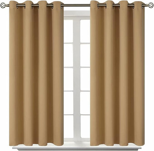 BGment Blackout Curtains for Living Room - Grommet Thermal Insulated Room Darkening Curtains for Bedroom, 2 Panels of 52 x 45 Inch, Khaki