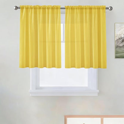 SpaceDresser Basic Rod Pocket Sheer Voile Window Curtain Panels Yellow 1 Pair 2 Panels 52 Width 36 Inch Long for Kitchen Bedroom Children Living Room Yard（Yellow, 52W x 36L）