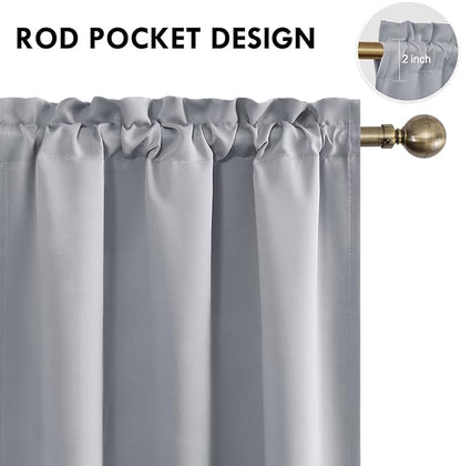 DWCN Silver Grey Short Blackout Curtains for Bedroom, Thermal Insulated Energy Saving Room Darkening Curtains for Living Room (W42 x L36 inch, Set of 2 Panels, Top of Rod Pocket)