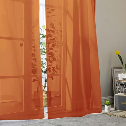 Sheer Orange Curtains for Bedroom Living Room 90 Inches Long 2 Panels Set, Soft Airy Light Filtering Sheer Window Treatments, Modern Rod Pocket Curtains Drapes, Each 42" Wx90 L Inch