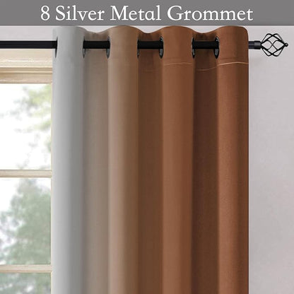 SimpleHome Ombre Room Darkening Curtains for Bedroom, Gradient Burnt Orange to Grey White Light Blocking Thermal Insulated Grommet Window Curtain/Drapes for Living Room,2 Panels, 52x63 inches Length