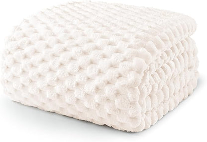Exclusivo Mezcla Fleece Twin Blanket for Bed, Extra Large Fuzzy Ivory Bed Blankets, Soft Cozy Plush Sofa Throws for All Seasons, 90x66 Inches