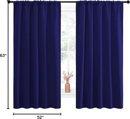 NICETOWN Curtains Blackout Draperies - Modern Design Thermal Insulated Solid Rod Pocket Top Blackout Drapes for Kid's Bedroom, Window Coverings (Navy Blue, 1 Pair, 52 x 63 inches)