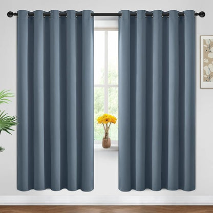 Yakamok Blackout Curtains Room Darkening Thermal Insulated Window Panels,Solid Grommet Top Drapes for Bedroom/Living Room(62Wx72L, Stone Blue, 2 Panels)