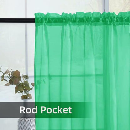 youleyar Solid Sheer Rod Pocket Curtain Voile Draperies 2 Panels White Beige Black Grey Ivory 52 Inch Width 84 Inch Long 1 Pair for Kitchen Bedroom Children Living Room Yard (Grass Green,52Wｘ84L)