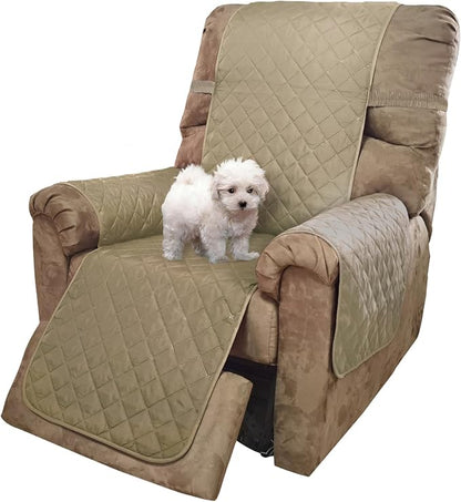 U-NICE HOME Recliner Chair Covers Reversible Quilted Water Repellent Pet Protectors with Elastic Straps (23''Recliner Small, Light Camel/Beige)