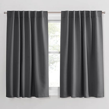 PONY DANCE Blackout Curtains for Bedroom/Living Room - 54 Inches Long Curtain Drapes with Back Loops Rod Pocket Design Thermal Insulated Privacy Protect Energy Saving, 52 W x 54 L, Dark Gray, 1 Pair