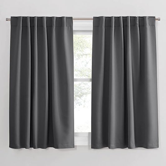 PONY DANCE Blackout Curtains for Bedroom/Living Room - 54 Inches Long Curtain Drapes with Back Loops Rod Pocket Design Thermal Insulated Privacy Protect Energy Saving, 52 W x 54 L, Dark Gray, 1 Pair