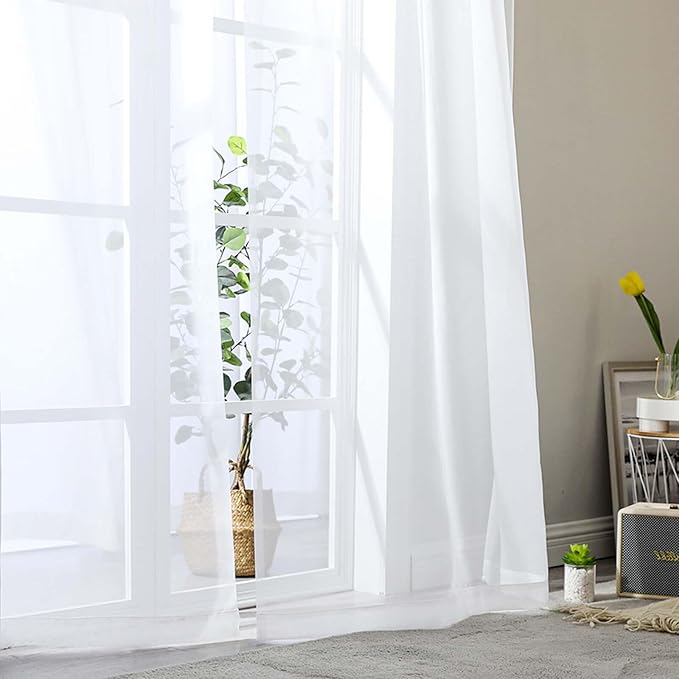 White Sheer Curtains 63 Inch Length 2 Panels Set for Living Room Bedroom, Airy Soft Light Filtering Sheer Dining Room Curtains, Modern Rod Pocket Drapes, White, Each 42" Wx63 L