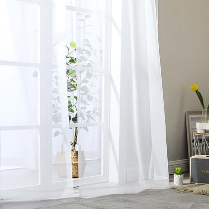 White Sheer Curtains 63 Inch Length 2 Panels Set for Living Room Bedroom, Airy Soft Light Filtering Sheer Dining Room Curtains, Modern Rod Pocket Drapes, White, Each 42" Wx63 L