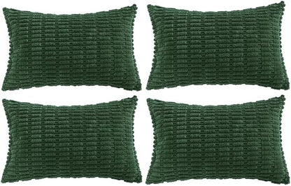 Fancy Homi Set of 4 Dark Green Lumbar Rectangle Decorative Throw Pillow Covers 16x24 Inch for Couch Bed Chair, Aesthetic Boho Room Decor, Soft Fuzzy Thick Corduroy Cute Textured Cushion Case 40x60cm