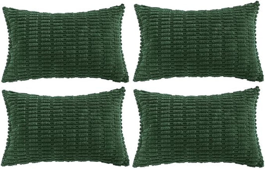 Fancy Homi Set of 4 Dark Green Lumbar Rectangle Decorative Throw Pillow Covers 16x24 Inch for Couch Bed Chair, Aesthetic Boho Room Decor, Soft Fuzzy Thick Corduroy Cute Textured Cushion Case 40x60cm