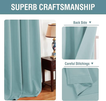 H.VERSAILTEX Blackout Curtain for Living Room Thermal Insulated Window Treatment Curtain Extra Long 108 inch Length Energy Saving Solid Grommet Blackout Drape, One Panel, Mineral Blue, 52" W x 108" L