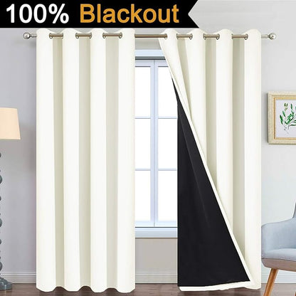 Yakamok 100% Blackout Curtains Thermal Insulated Curtain Panels with Black Liner for Bedroom, Heat Blocking Drapes for Living Room(52Wx96L, Cream, 2 Panels)
