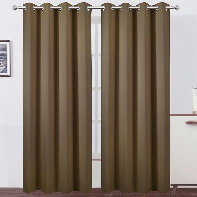 LEMOMO Blackout Curtains 52 x 90 inches Long Brown Curtains Set of 2 Panels Thermal Insulated Room Darkening Curtains for Bedroom