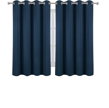LEMOMO Blackout Curtains 66 x 54 Inch Long Navy Blue Curtains Set of 2 Panels Room Darkening Curtains for Bedroom and Living Room