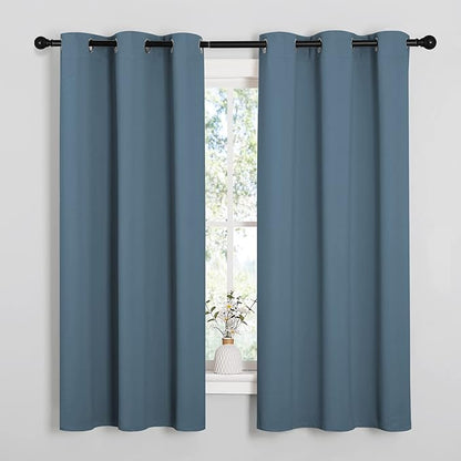NICETOWN Smoky Blue Blackout Curtains 63 inches Length for Kitchen, 2 Panels, 34" Wide, Thermal Insulated Decoration Drapes for Small Window